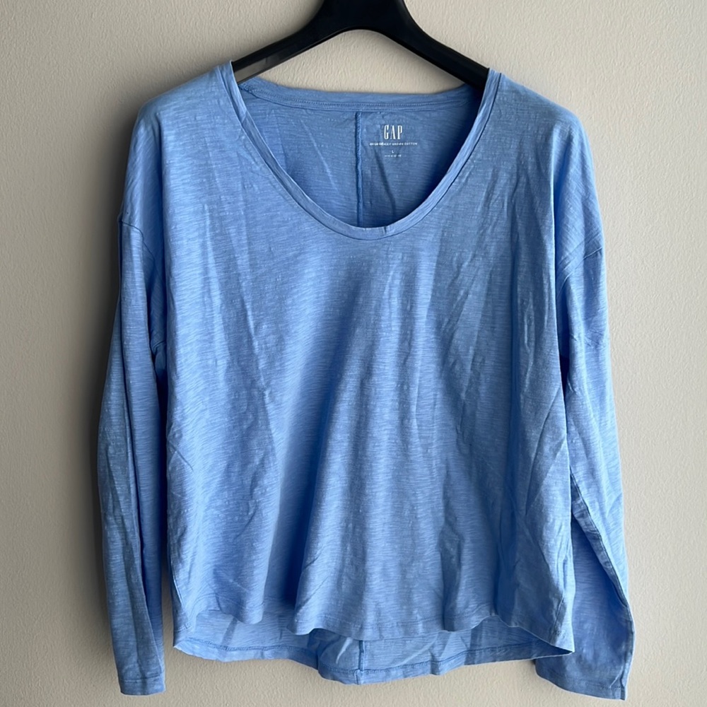 NWT Gap 100% Organic Slub Cotton Long Sleeve Tee, Blue, Large
